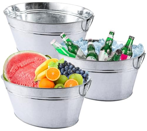 APACALI 3 Stück Getränkewanne mit Henkel, Zinkwanne mit Eiskratzer, wasserdicht Getränkekühler, Sektkühler Groß, Eiskübel, Eiseimer für Garten, Party