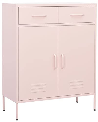 Armoire de rangement rose 80 x 35 x 101,5 cm en acier avec 2 portes, 2 tiroirs, étagère réglable, meuble de rangement robuste pour bureau, garage, armoire multi-usages