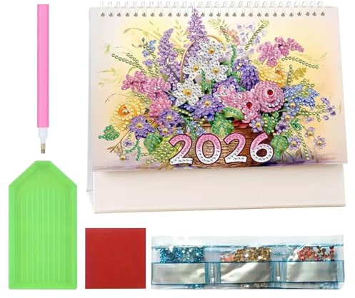 DIY Diamonds Painting Kalender 2026, Diamant Painting Tischkalender 2026, Diamantmalerei Basteln Mit Werkzeug, Anti Stress Blumen Kalender Für Frauen