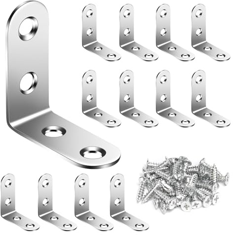 13 PcsEquerre Metal, Equerre Etagere, équerre de fixation en métal, equerre de fixation 90 degrés, supports d'étagère en forme de l en acier inoxydable pour meubles (argent, 40 x 40 x 16 mm)