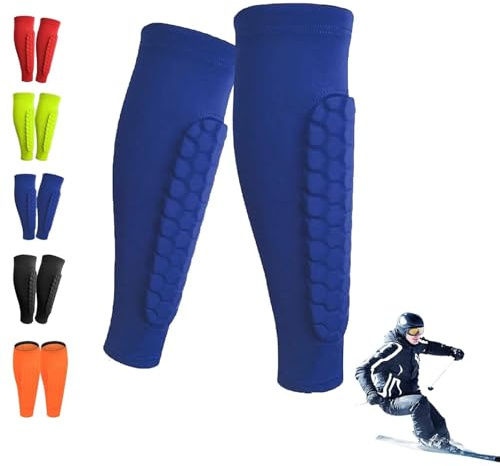 1 Paar Schienbeinschoner Ski, Atmungsaktiv & rutschfest, Anti-Rutsch-Silikonstreifen & 360° Stabilität, für Heranwachsende & Erwachsene (Blau, L)