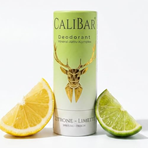 Calibar Deodorant-Stick - Natürliche Inhaltsstoffe, Ohne Aluminium, Ohne Natron, Vegan, Mineral-Aktiv-Komplex, Krümelfrei, Hitzestabil (50g) (Zitrone-Limette)