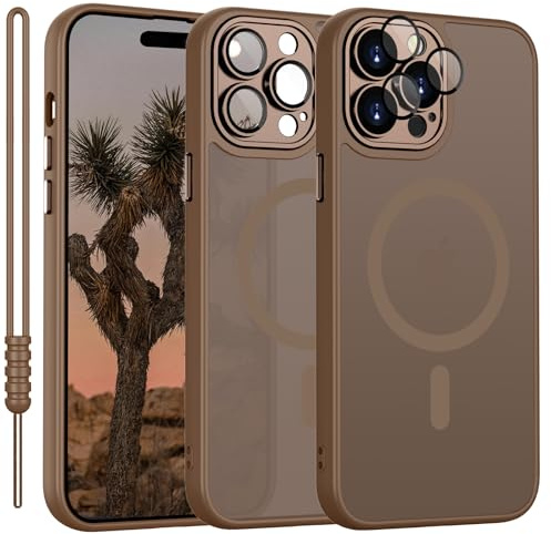 für iPhone 15 Pro Hülle Kompatibel mit MagSafe, Handyhülle für iPhone 15 Pro Magnetisch Leicht Dünn Matte Touch Kameraschutz, Anti-Gelb rutschfest Kratzfest Schutz Stoßfest Hülle Dunkel Braun