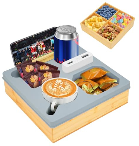 CXRYLZ-FUR 2-in-1 Couch Cup Holder Tray, Bamboo Sofa Arm Tray, Silicone Caddy Remote Control Snacks Cup Holder for Sofa Armrest Bedroom Picnic Beach Beverage