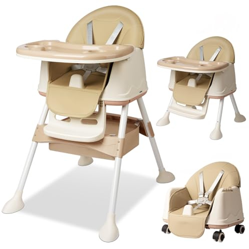 WoRaum 4 in 1 Hochstuhl Baby, Kinderhochstuhl, Kombihochstuhl, Verstellbarer Umwandelbarer Babyhochstuhl mit Sicherheitsgurte, Tablett, Einfach zu Reinigen, Babystuhl Sitz ab 6 Monat bis 6 Jahre,Beige