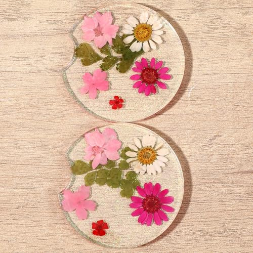Classicseali Coasters Set Of 2,Flower Car Coasters for Cup Holders, Resin Transparent Pink Cup Holder Coaster for Cars, Suitable for Most Cars Cups Holders, Both Functional and Decorative,2.56 In