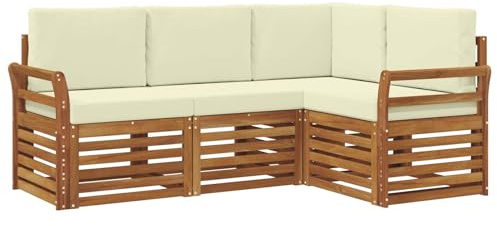 vidaXL Sofagarnituren 4 pcs Natur und Creme Massivholz Akazie, Outdoor Sofa, modernes Möbel, robuster Terrassen-Lounge, Garten, Sitzgelegenheit für Wohnzimmer-Set