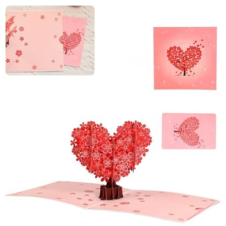 Hochzeitskarte 2 Stück 3D-Liebes-Kirschbaum-Gruß-Einladungskarten, lasergeschnittene Miniatur-Postkarte for Liebhaber, Freundin, Geschenke, Hochzeit, Party-Dekoration