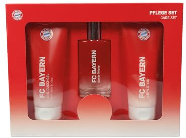 FC Bayern München Pflege-Set I Eau de Toilette, Duschgel & Bodylotion I Herrenduft 100 ml (Rot) I Frisch-sportliches Männerparfum im FCB-Design-Flakon I Offiziell lizenziert