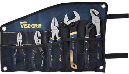 IRWIN VISE-GRIP Pliers Set with Tool Wrap, 5-Piece (2078708), Blue