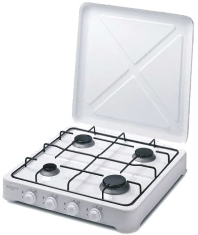 Bastilipo - Cocina de gas butano de 4 fuegos portátil, esmaltada, con quemadores desmontables, con tapadera