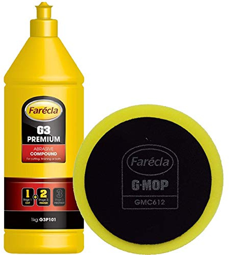 Farecla G3 G3P101 Premium 1kg Abrasive Compound & 1 x G Mop Compounding Dry Use Foam Pad - Swirl Free & High Gloss Finish