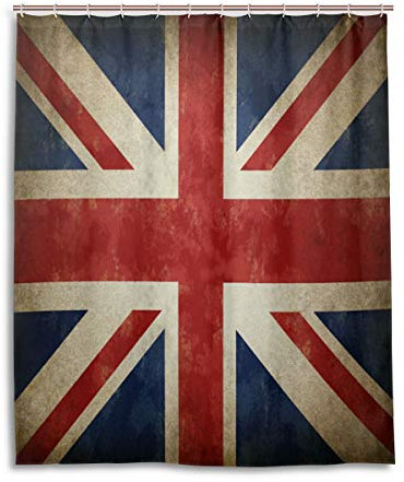 WowPrint décoratifs Rideau de Douche, Vintage Union Jack étanche Anti Moule à Tissu Polyester Rideau de Bain en 152,4 x 182,9 cm avec 12 Crochets C Anneaux pour Salle de Bain