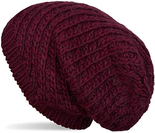 styleBREAKER Unisex Strick Beanie Mütze grob gestrickt, Slouch Longbeanie, Grobstick Winter Strickmütze 04024158, Farbe:Bordeaux-Rot