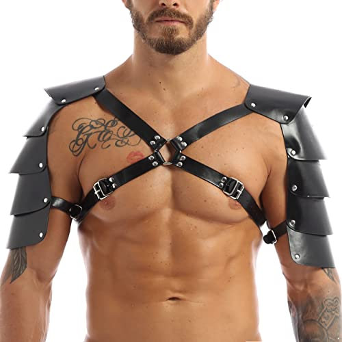 inlzdz Herren Brust Harness Leder Geschirr Oberteile Wetlook Body Bondagekleidung Männer Schulter Gürtel Erotik Wäsche Cosplay Party Clubwear Schwarz A One_Size