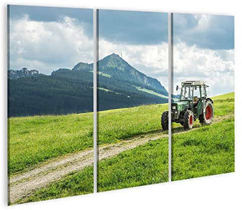Bild Bilder auf Leinwand Alter Traktor auf der Wiese Schöner Bergblick in den Alpen Wandbild Poster Leinwandbild TML