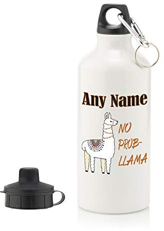 Unigift, borraccia con scritta “No Prob Llama”, idea regalo personalizzabile, con scritta in lingua inglese “No Prob Llama”, Alluminio, bianco, M: 500 ml