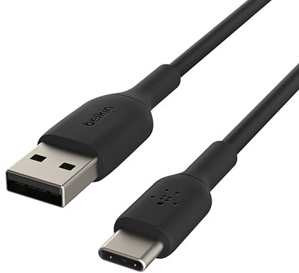 Belkin BoostCharge cable USB C, (cable USB-C a USB-A, cable USB Tipo C para iPhone 15, Samsung Galaxy S24, S24+, S24 Ultra, Pixel, iPad Pro, MacBook, Nintendo Switch y otros), 15 cm, negro