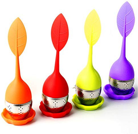Gwolf teeei für losen tee 4 Stück tee ei sieb, teesieb für losen tee mit Silikon-Griffen (nicht heiß), teeei edelstahl, gewürzei, einfach zu säubern tea strainer, teefilter für losen tee