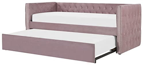 Beliani Platzsparendes Tagesbett Samtstoff rosa 90x200 cm mit Lattenrost Gassin