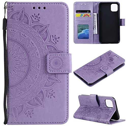 CoverKingz Handy Tasche kompatibel mit iPhone 12 Mini [5,4 Zoll] - Handycase mit Kartenfach Handyschutzhülle Cover - Smartphonehülle klappbar Motiv Mandala Lila