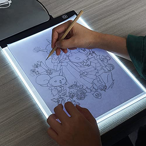 LED Tablette Lumineuse A3 A4 Panneau Lumineux Ultra-Mince, Tablette Graphique, Dimmable Tracing Pad Câble USB pour Dessin, Esquisser, Animation, Broderie Diamant,A4