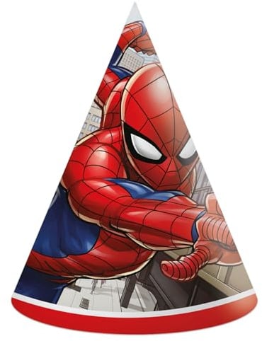 Procos - Marvel Spider-Man Crime Fighter Kegel Partyhüte aus FSC-Papier, 6 Stück, mehrfarbig, 93952