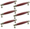 Mewutal 6 Stück Retro-Stil Schrankgriff Vintage Roter Ton Holzgriff mit Zinklegierung Sockel für Tür, Schrank, Kommode, Schublade (128 mm Lochmitte)