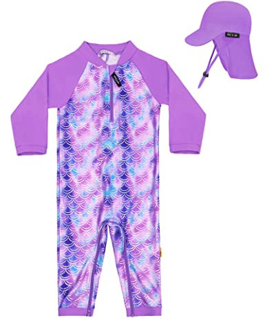 weVSwe Baby Rash Guard UPF Badeanzug Sonnenschutz Langarm Säugling Sonnenhut Verstellbare Schnur Lila Fischschuppen 18-24 Monate