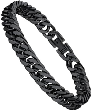 Richsteel Mens Chain Bracelets for Dad Son, Cuban Link Bracelet Silver/Gold/Black, 8/12/17mm Width, 19/21/23cm Length Hip Hop Jewellery for Men Women, Fathers Day & Birthday with Luxury Gift Box