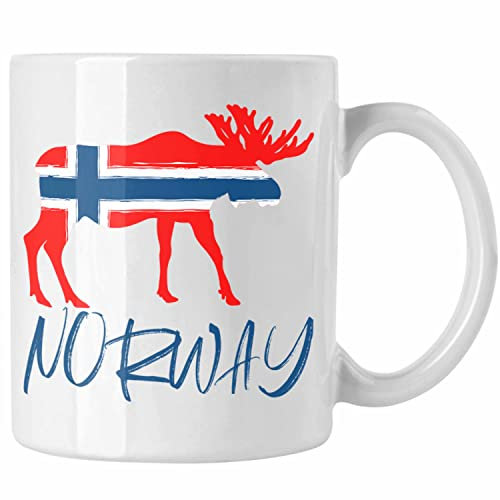 Trendation - Norwegen Geschenke Tasse Flagge Nordkap Elch Norway Grafik (Weiß)