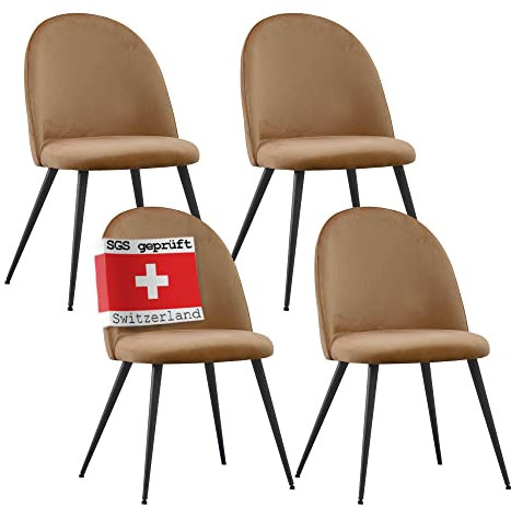 ALBATROS Esszimmerstühle mit Samt-Bezug 4er Set Capo, Braun - Stilvolles Vintage Design, Samt-Bezug, SGS geprüfter Polsterstuhl - Moderner Küchenstuhl, Stuhl Esszimmer oder Esstisch Stuhl