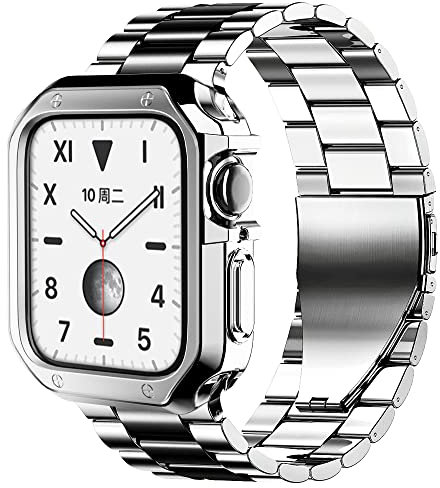 Correa de Metal con Funda de Silicona para Apple Watch 38mm 40mm 41mm, Pulsera de Acero Inoxidable para iWatch Series 8 7 SE 6 5 4 3, Rosa