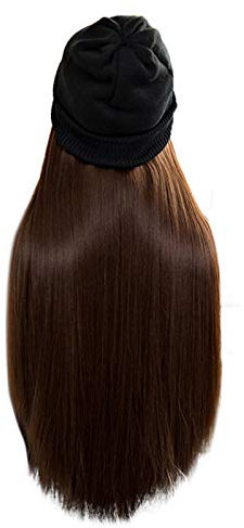 Damen Perücke Hut Winter lange Perücke Hut Glattes Schwarze Perücke gerade Kappe mit lässiger Perücke Frauen Hüte Mützen Haar Kapuzenperücke (Brown, One Size)