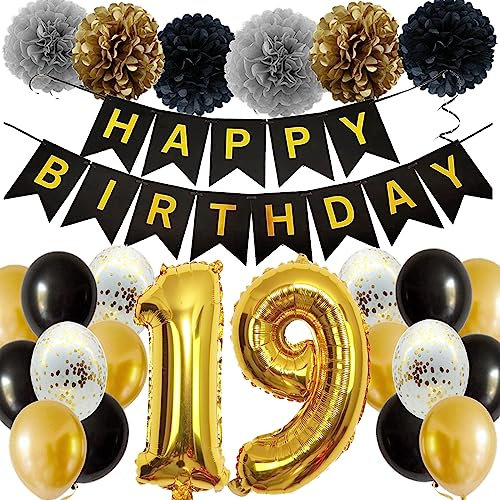 Feelairy Ballons 19. Geburtstag Deko Mädchen, Schwarz Gold Geburtstagsdeko 19 Jahre Junge, Happy Birthday Deko Konfetti Luftballons Deko 19 Geburtstag Mädchen Junge 19 Geburtstag Deko Kinder