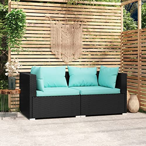 Chusui 2-Sitzer-Sofa mit Kissen, Palettensofa, Palettenmöbel Set, Gartensofa, Outdoor Sofa, Gartencouch, Gartenmöbel Lounge, Schwarz Poly Rattan