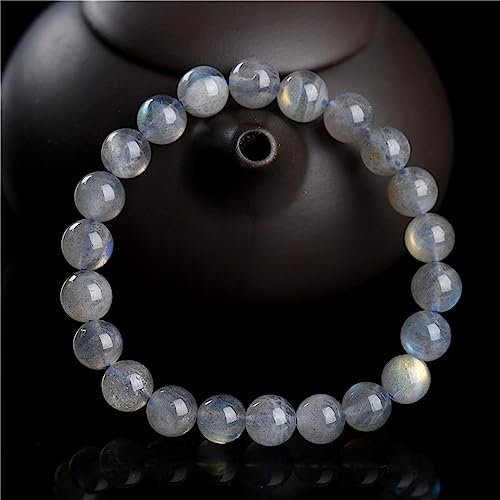 Lllunimon Natürliche Mondstein Perlen Armband, graue Mondstein mit blauem Licht Single Circle Dehnbare Armband, charmante Schmuck Geschenk,9.5mm(about19beads)