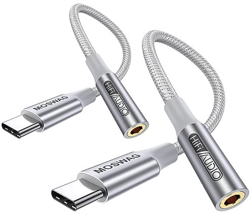MOSWAG USB Typ C auf 3.5mm Kopfhörer Jack Adapter, Audio USB C auf Aux Dongle Kabel für iPhone 16 Pro Max/16 Pro/16 Plus/16/15 Pro/15, Samsung Galaxy S24 S23 S22 S21 S20, Huawei, Pixel, ipad und mehr