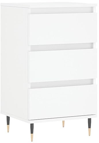 vidaXL Sideboard, Kommode mit 3 Schubladen, Schubladenschrank Metallbeine, Anrichte Schrank für Wohnzimmer, Beistellschrank, Modern, Weiß Holzwerkstoff