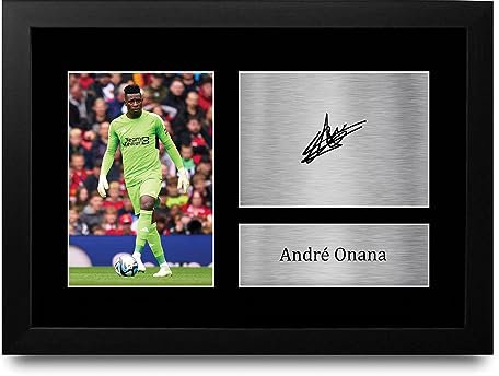 HWC Trading FR A4 Andre Onana Geschenke Gedrucktes Signiertes Autogramm Foto für Fußball Anhänger and Fans - A4 Gerahmt
