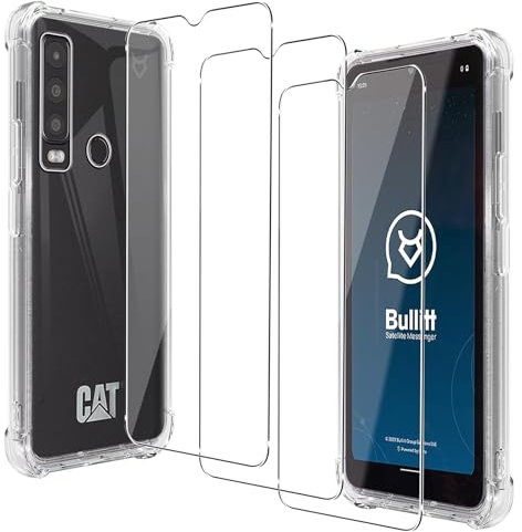 CONAPIKA Funda para Cat S75 con 3 Piezas Cristal Templado, Cuatro Esquina Airbag Transparente Carcasa, Suave TPU Silicona Anti Scratch, Anti Drop Anti-Choque Case, Clear