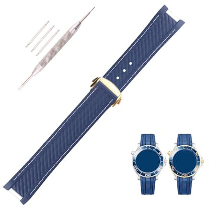 Topuly Ersatz-Uhrenarmband aus Gummi für Omega Seamaster Diver 300, 300 m, Speedmaster aqua-terra, 150 m, AT150, Moonwatch, professionelles Silikon-Armband für Damen und Herren, mit gebogenem Ende,