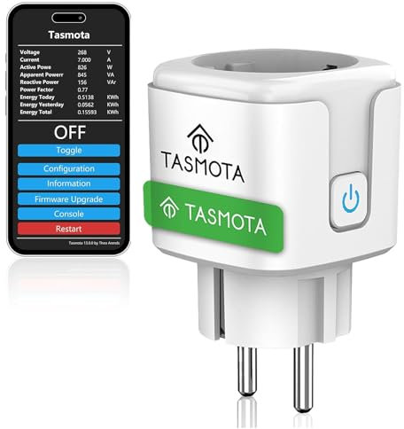 GreenSun Tasmota Enchufes WLAN inteligentes con contador de electricidad, enchufe inteligente para medir el consumo de energía, ESP8285 Google Home Assistant, Apple Home, MQTT, Domoticz, 16A, 2.4GHz