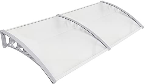 Homewell Auvent pour porte d'entrée - 100 x 200 cm - Blanc - Auvent moderne en plaque creuse en PC, cadre en plastique PP et barre avant en aluminium - Protection solaire et protection contre la pluie