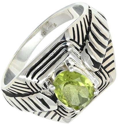 SILVERNROCK Peridot Edelstein-Bandring für Herren und Damen alle Größen Geschenkartikel 925 Sterlingsilber-Ring handgefertigter Schmuck ERG-1169A_48 (15.3)