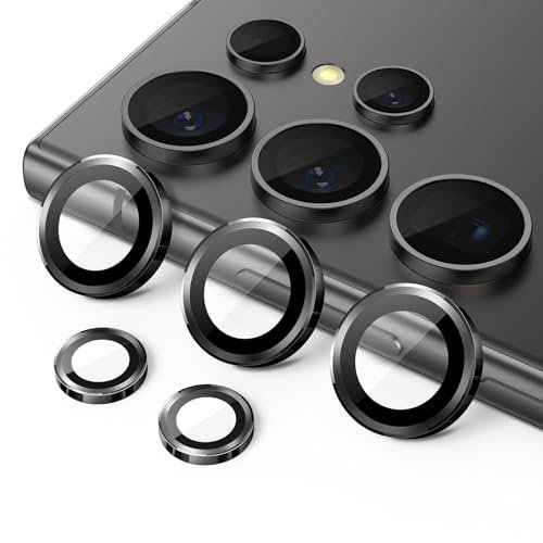 JETech Camera Lens Protector for Samsung Galaxy S24 Ultra, 9H Tempered Glass Metal Individual Ring Cover, Easy Installation Tray, HD Clear, 1 Set (Black)