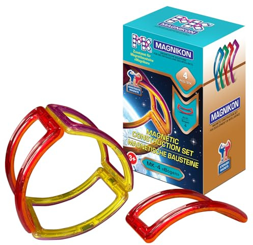 MAGNIKON Magnetische Bausteine, Magnetbausteine, Bogen, 4 STK | Magnetsteine, Magnetic Blocks, Magnetspiel, Erweiterung, Einzeln, Ergänzung, Magnete Kinder, Magnetic Tiles, Magnetspielzeug