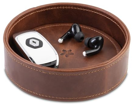 Crown & Tiger Taschenleerer Tablett aus feinstem Echt-Leder - handgefertigte Leder-Schale in 3 verschiedenen Größen (Ø 14cm)