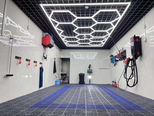 XAEIOW Lot de 14 lumières LED hexagonales en nid d'abeille avec cadre, 65 W 6500 K, super lumineuses, blanc pur, éclairage pour garage, atelier, cave, entrepôt, salon de beauté, magasin de détail de