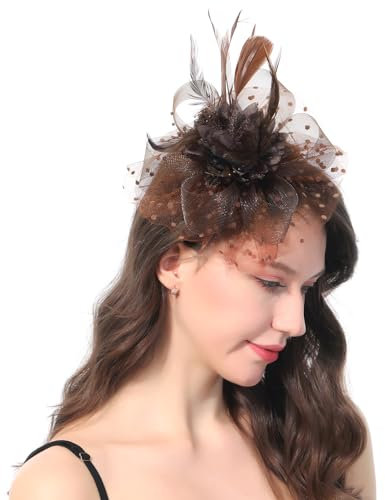 Ladiery Damen Fascinators Hut für Tea Party Mesh Blume Feder Perlen Kentucky Derby Hüte mit Stirnband und Clip für Mädchen